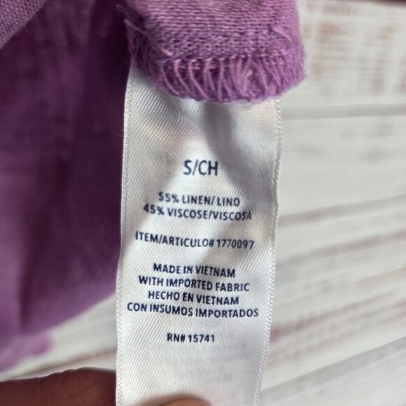 Splendid Shirt Womens Small Purple Linen Blend Short Sleeve High Low Hem Top NWT - Picture 6 of 10